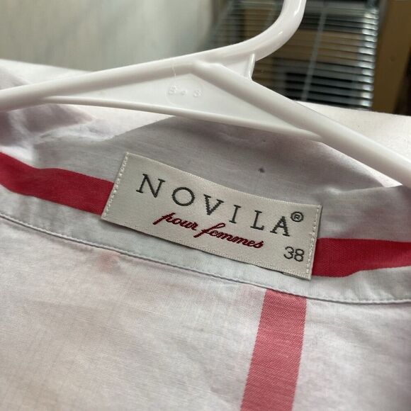 Novila Women's Pink Striped Button‎ Up Blouse Size 38/6 Preppy Old Money - Picture 11 of 13